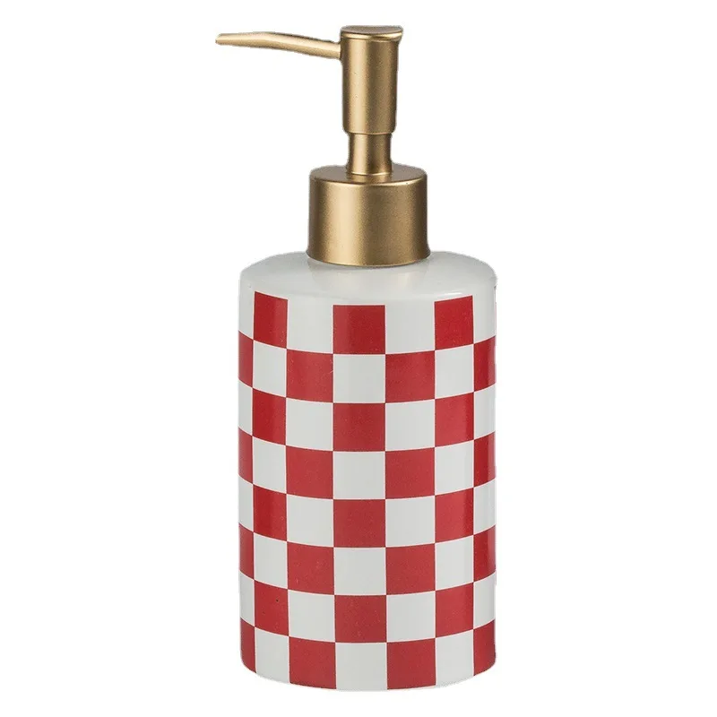 Checkerboard Ceramic Lotion Bottle Soap Dispenser Home Lotion Press Bottle Light Luxury Bathroom Decoration Bathroom Supplies