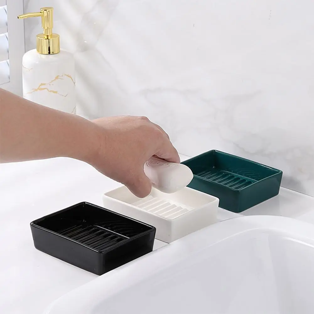 Simple Nordic Ceramic Soap Box Creative Punch Free Soap Holder Multifunction Light Luxury Drain Soap Dish Shelf Hotel