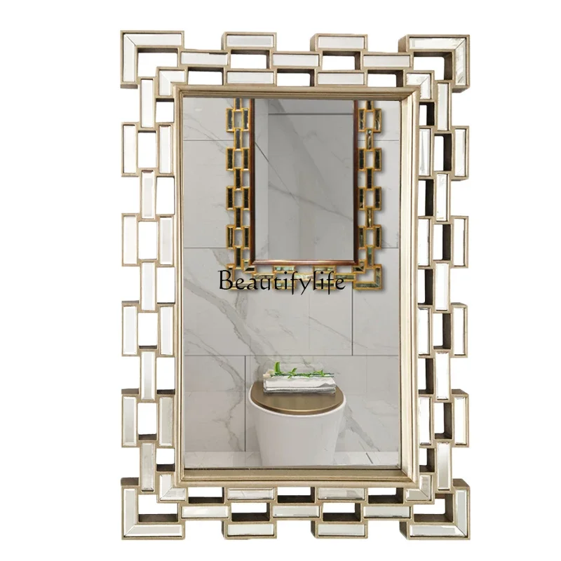 American light luxury bathroom mirror wall hanging square decorative hanging mirror neoclassical