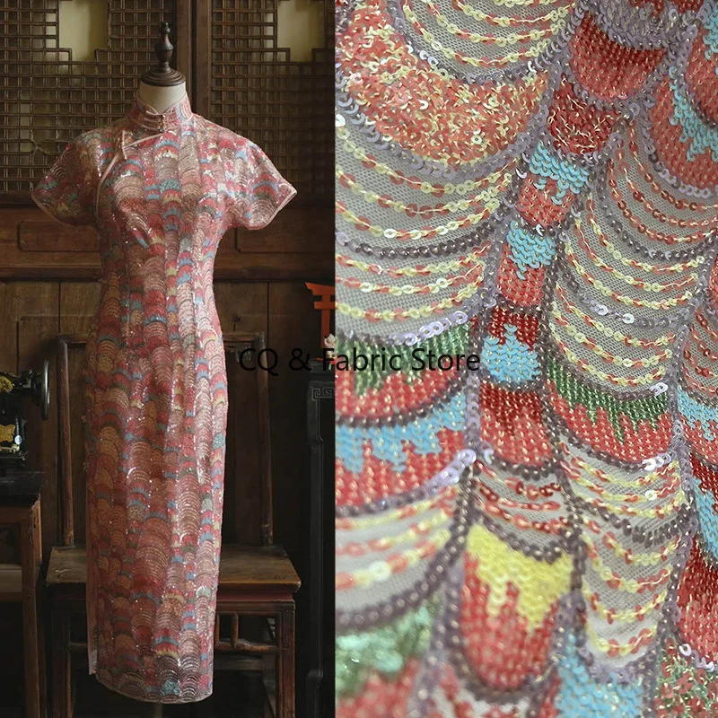 

Тяжелая промышленность с вышивкой блестками кружевная ткань для свадебного платья Qipao дизайнерская ткань DIY модные аксессуары