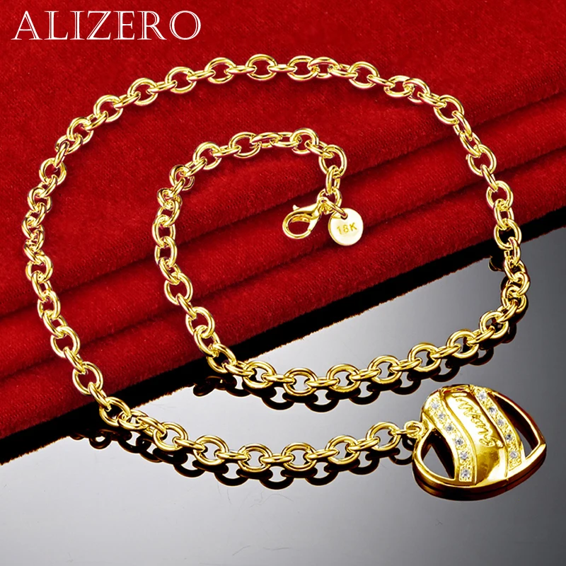 

ALIZERO 18K Gold AAA Zircon Heart Pendant Necklace For Women Men Wedding Banquet Party Gift Fashion Fine Jewelry