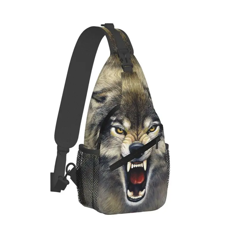 Mochila de hombro personalizada Cool Spirit Animal Wolf Sling Bag para viajes, senderismo, pecho cruzado, mochila de día para hombres