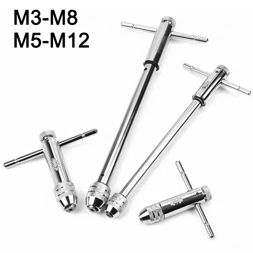 

Adjustable M3-M8 M5-M12 T Handle Ratchet Tap Wrench with M3-M8 Machine Screw Thread Metric Plug Tap Ratchet Tap Machinist Tools