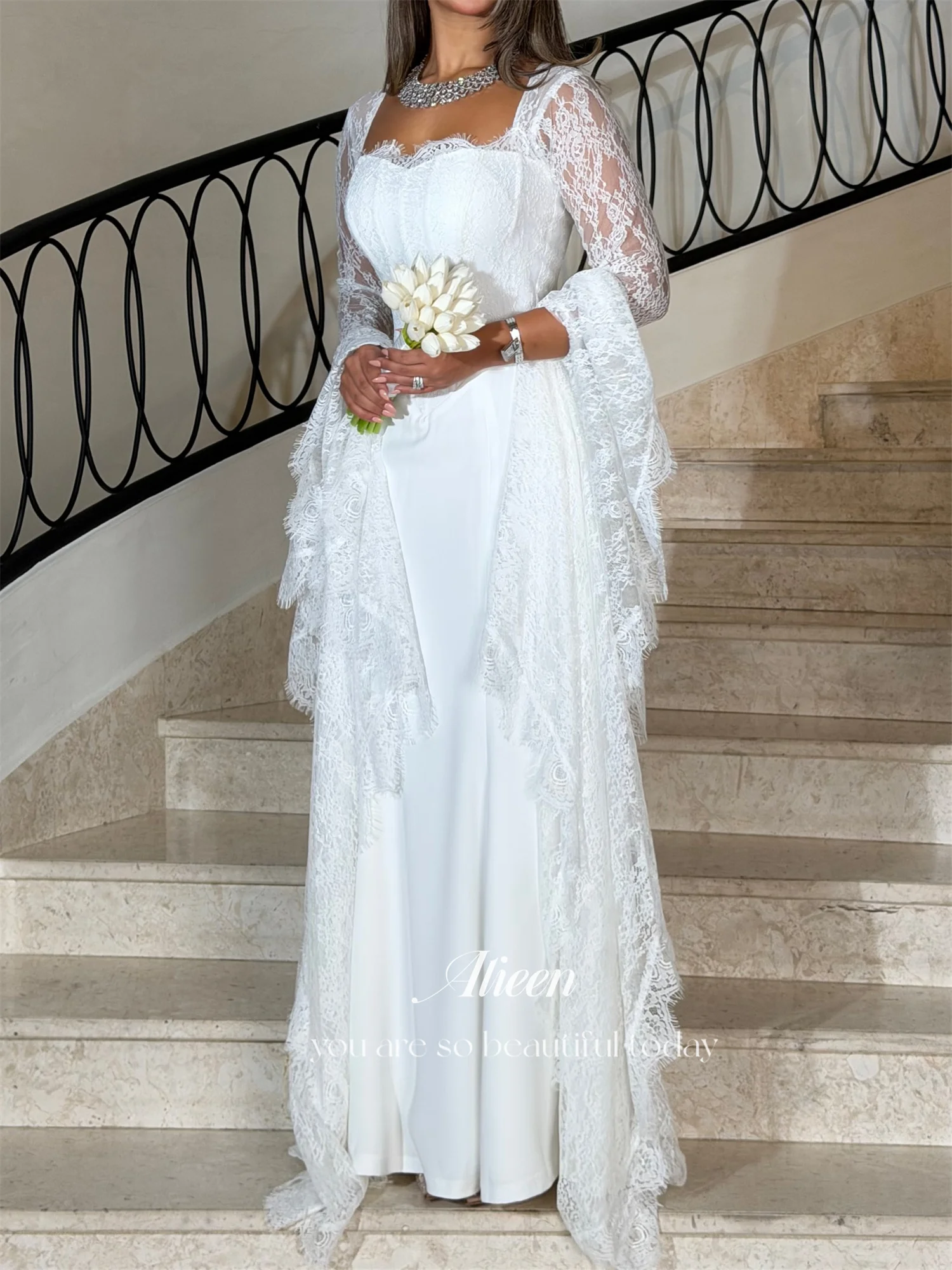 Aileen Spitze Elegante Partykleider 2025, elfenbeinweißes Damen-Abendkleid, Meerjungfrau, فسات), Brautkleider für Partys, Abschlussball – Detail 5