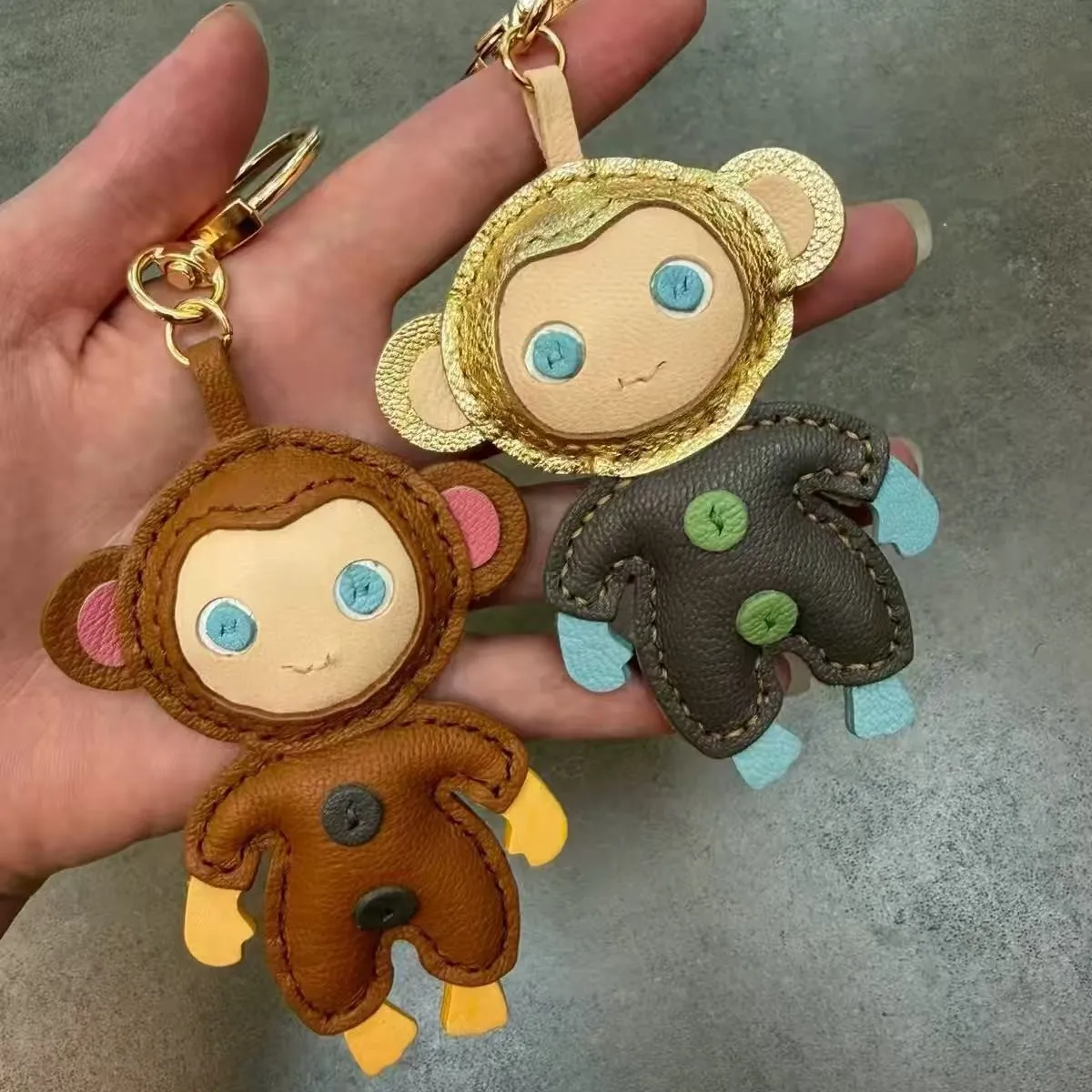 Genuine Top Layer Cowhide Cartoon Monkey Bag Charm, Animal Bag Pendant, Cute Handbag Backpack Purse Decor Accessories