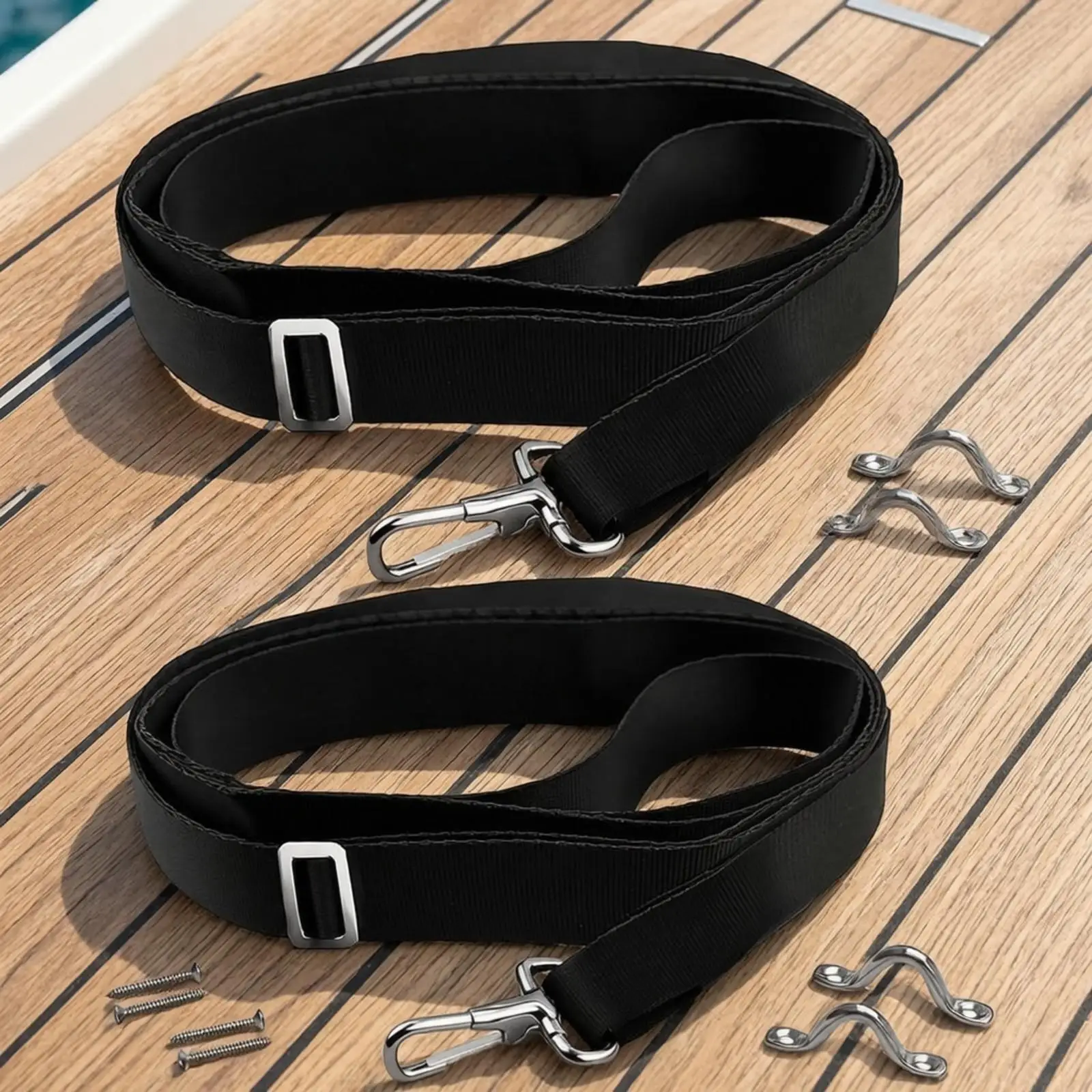 2 Pieces Boat Canopy Fastening Strap Polyester Belt Material Strap with Metal Buckle and Snap Hook Versatile for Marine Vessel