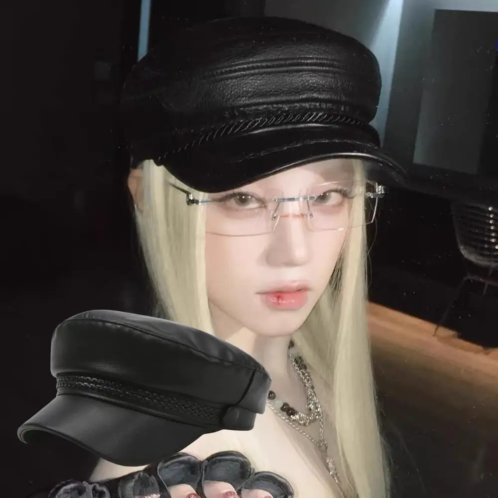 

ГОРЯЧИЙ женский модный берет в стиле Харадзюку, готическая Лолита, панк-кепка из искусственной кожи с плоским верхом, универсальный берет в стиле ретро, плоские топы с козырьком, кепка газетчика