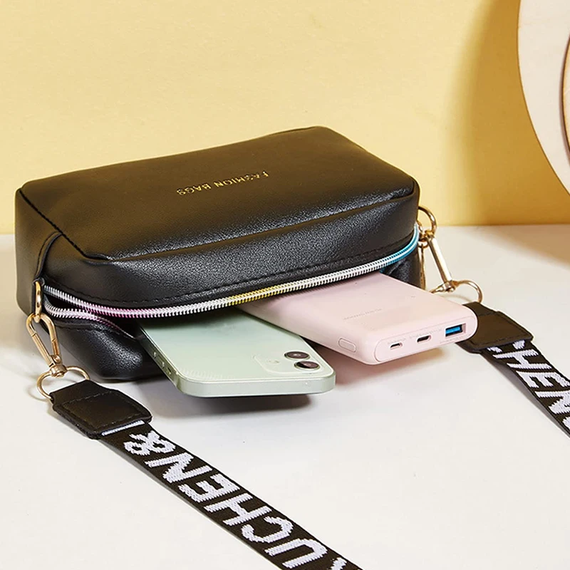 Simple Style Small Shoulder Bags For Women Solid Color Pu Leather Wide Strap Crossbody Bag Female Phone Purse Messenger Handbag