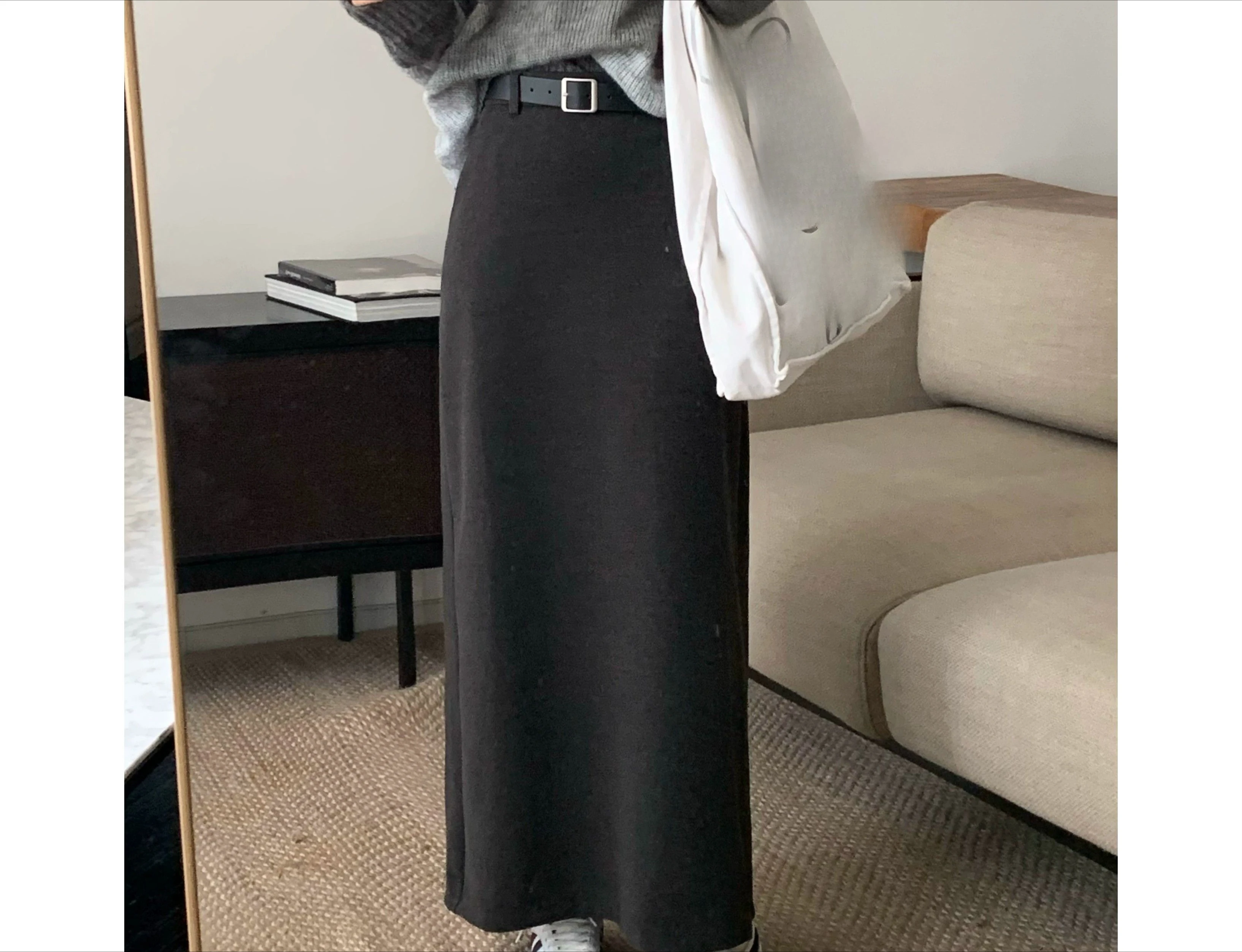 Woolen Bag Hip Rock Damen Herbst und Winter New Casual Vielseitiger Halbrock Hohe Taille Mittellanger A-Linien-Rock