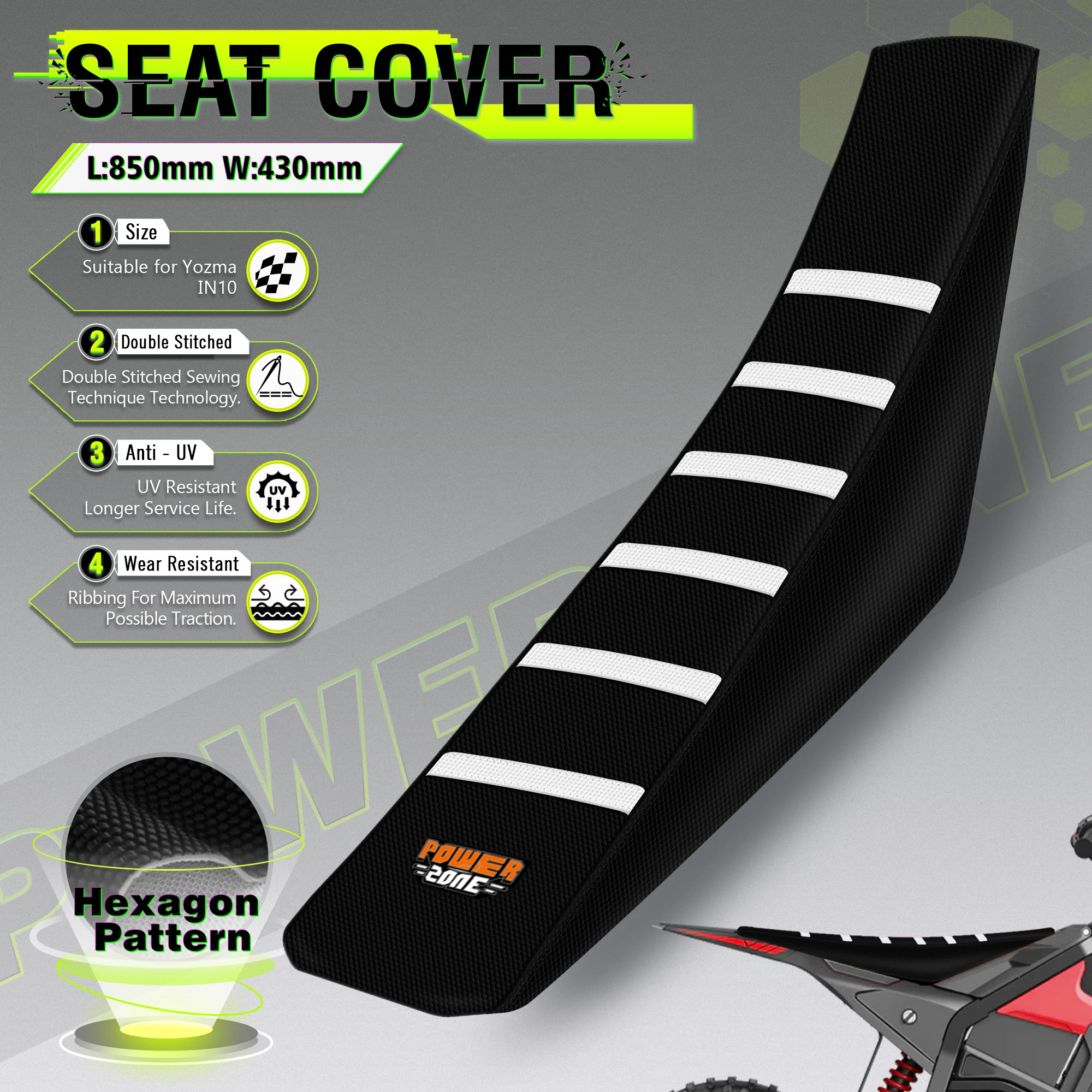 Powerzone White Seat Cover For Yozma IN10 YOZMA IN10 Universal Soft Waterproof Non-slip Ribbed Motorcycle Seat Cover