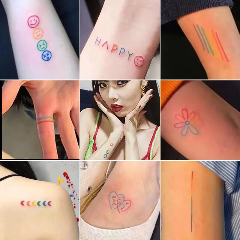 30pcs Korean Ins Hyunya Tattoo Sticker Line Finger Bracelet Colorful Smiling Face Tattoo Sticker Neck  Arm Foot Tattoo Sticker