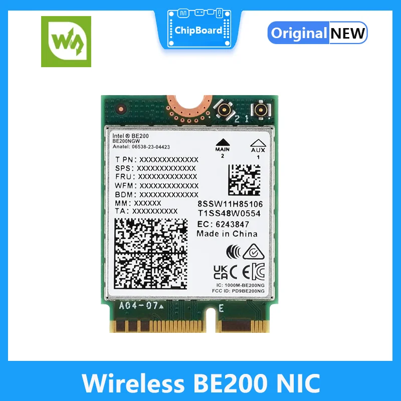 Waveshare Wireless BE200 NIC Gigabit Tri-Band Wi-Fi 7 IEEE 802.11a/b/g/n/ac/be/ax Standard, Bluetooth 5.4