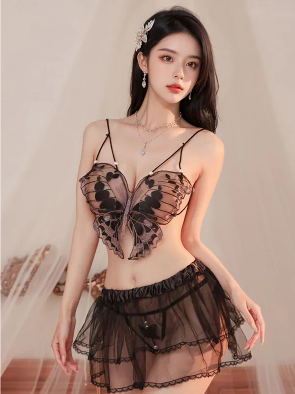 여성 여름 패션 의류 달콤한 캐미솔 나비 장식 레이스 업 2025 새로운 스타일 이국적인 섹시한 느슨한 우아한 드레스 3BD8