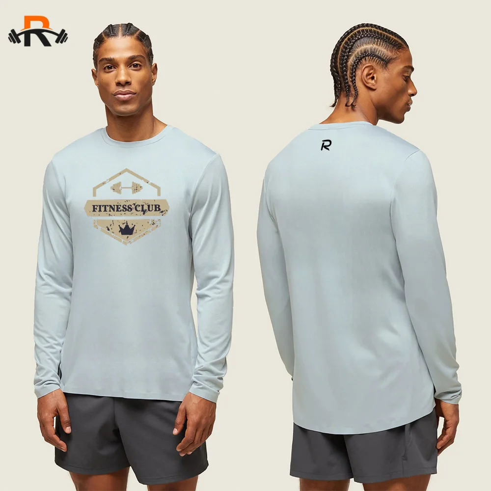 Fitness Shirt Mens T Shirt Long Sleeve Fitness Element Printed Top Fitness Sunscreen Slim Quick Dry Breathable Casual Long Shirt