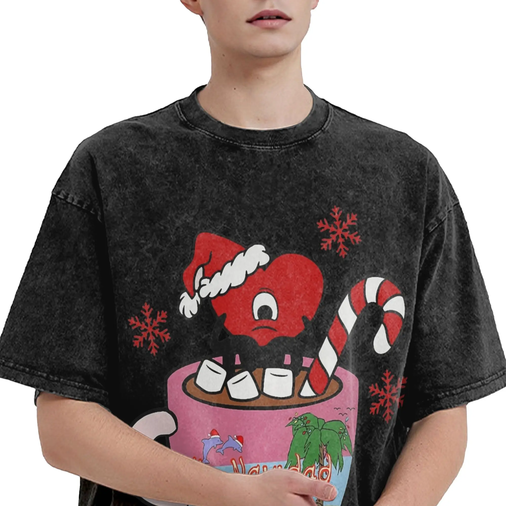 Art Bad Bunny joyeux noël lavé t-shirts Streetwear Hip Hop Vintage T-Shirt t-shirts hommes femmes coton haute rue graphique