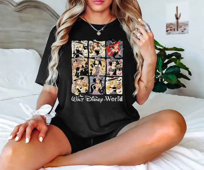 تي شيرت كلاسيكي لأميرات ديزني للهالوين تي شيرت ساحرة لأميرات ديزني هدية مثالية لموسم مخيف قميص خدعة أو علاج
