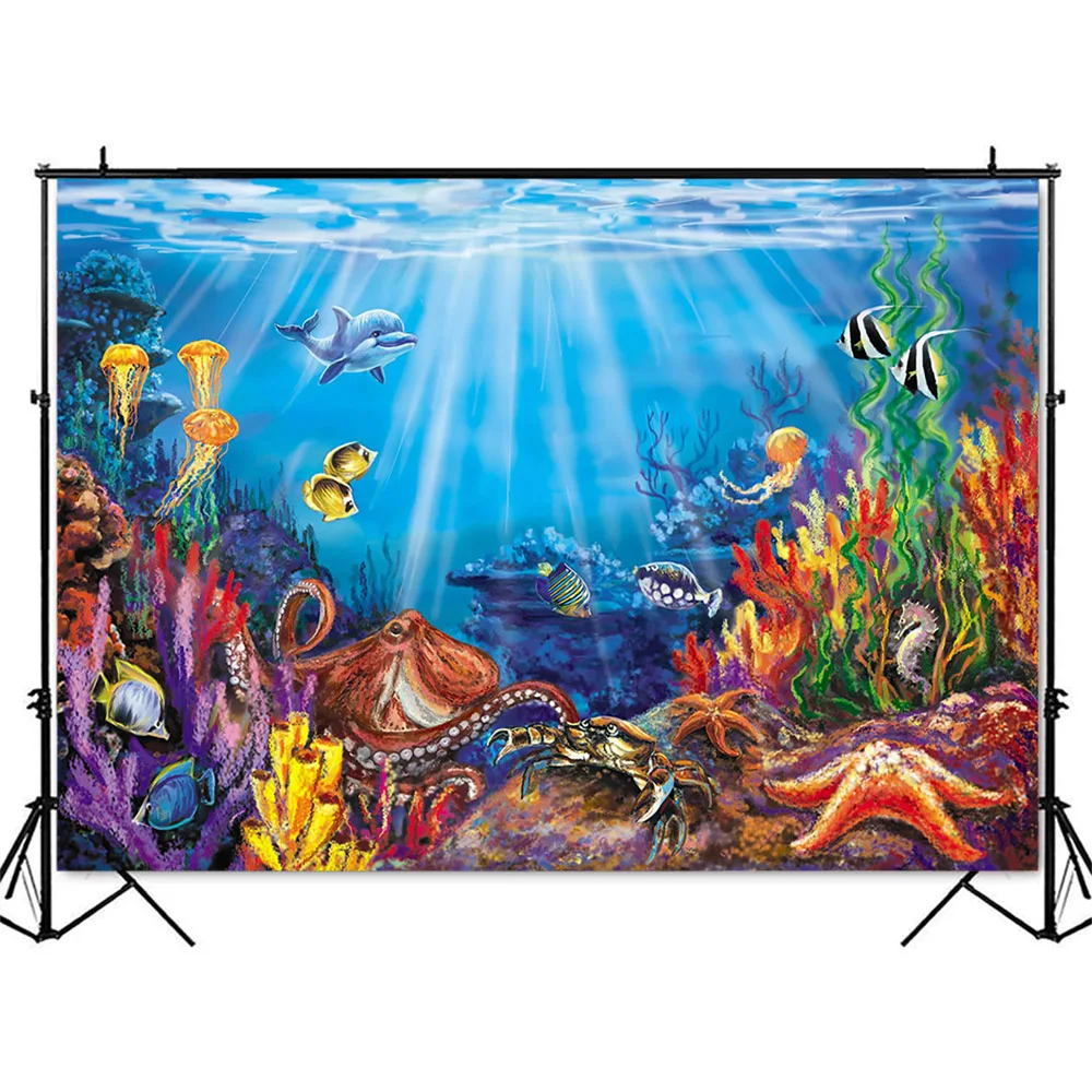 Photography Backdrop Under the Sea the underwater world Photo Background Mermaid Theme Birthday Party Decoration Photocall