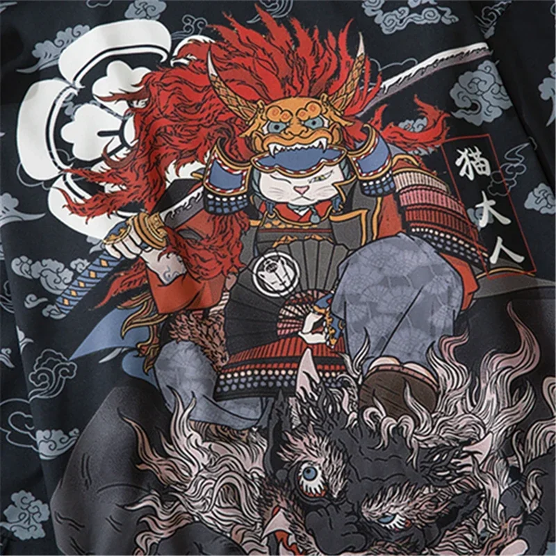 Bebovizi Japanese Style Cat Samurai Kimono Streetwear Men Women Cardigan Japan Harajuku Anime Robe Anime Clothes 2023 Summer