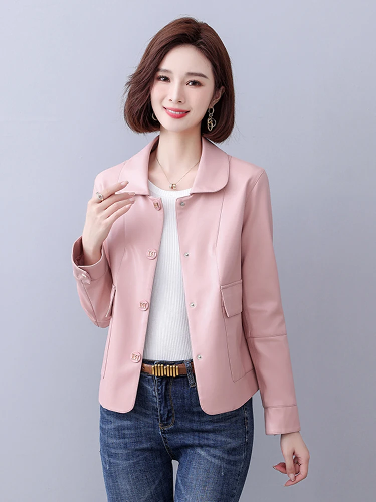 Nuova Giacca in Pelle da Donna Primavera-Autunno 2025, Slim Fit, in Pelle di Pecora, Stile Trendy per il Pendolarismo, Manica Lunga