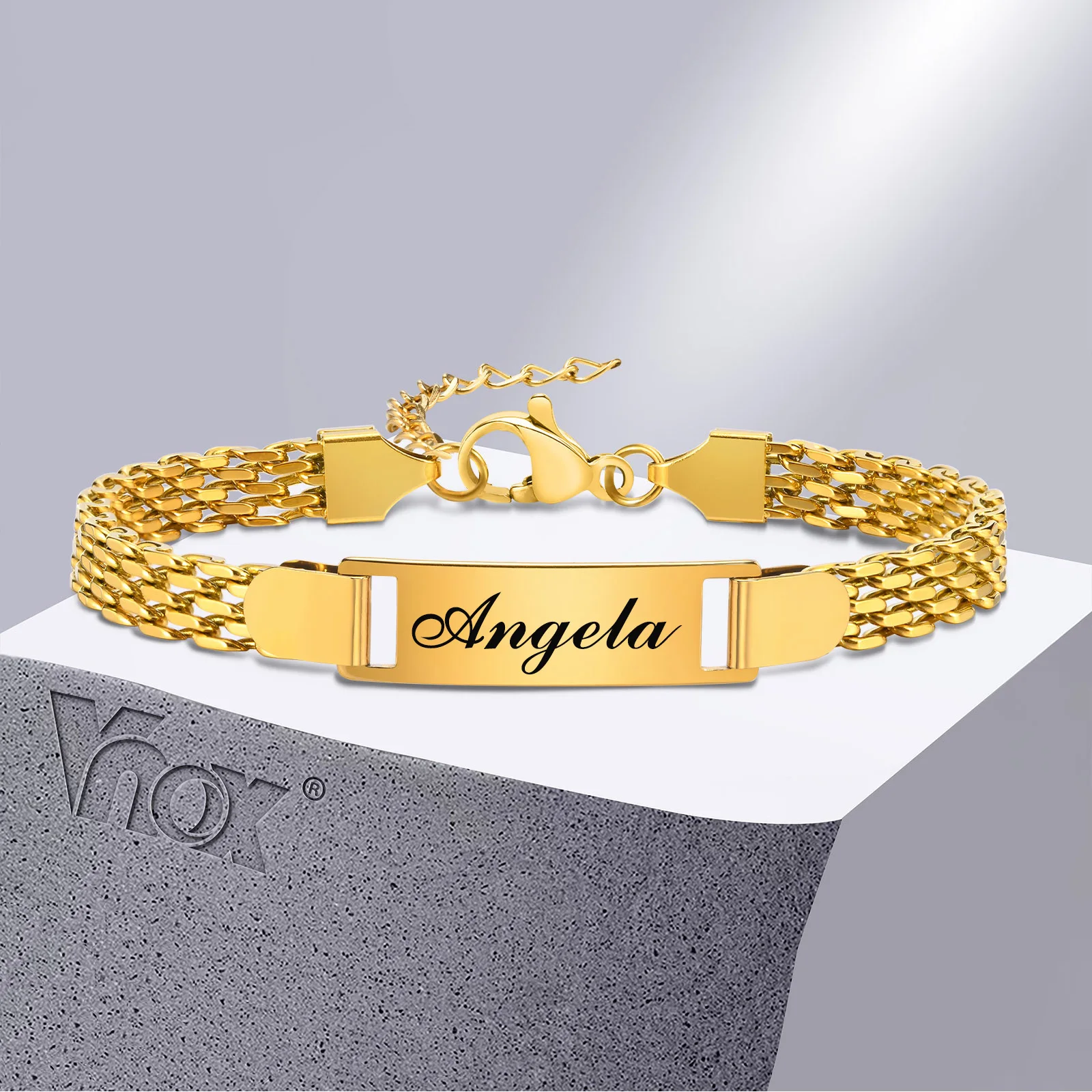 

Vnox Personalized Mom Daughter Name Baby Bracelets, Gold Color Stainless Steel Mesh Band Wristband, Customized Baptism Gift