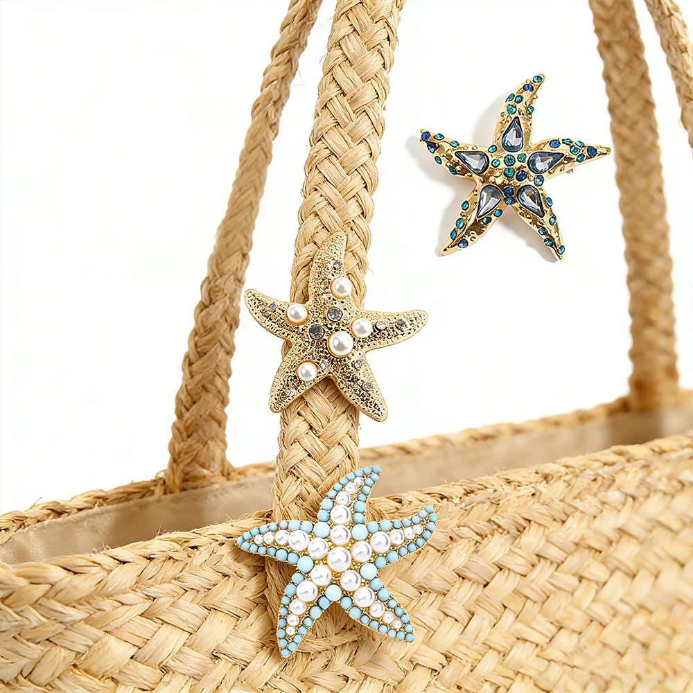 Bohemian Starfish Brooch Pins Set with Crystal & Pearl Beach Themed Jewelry for Women Perfect for Daily & Gifting