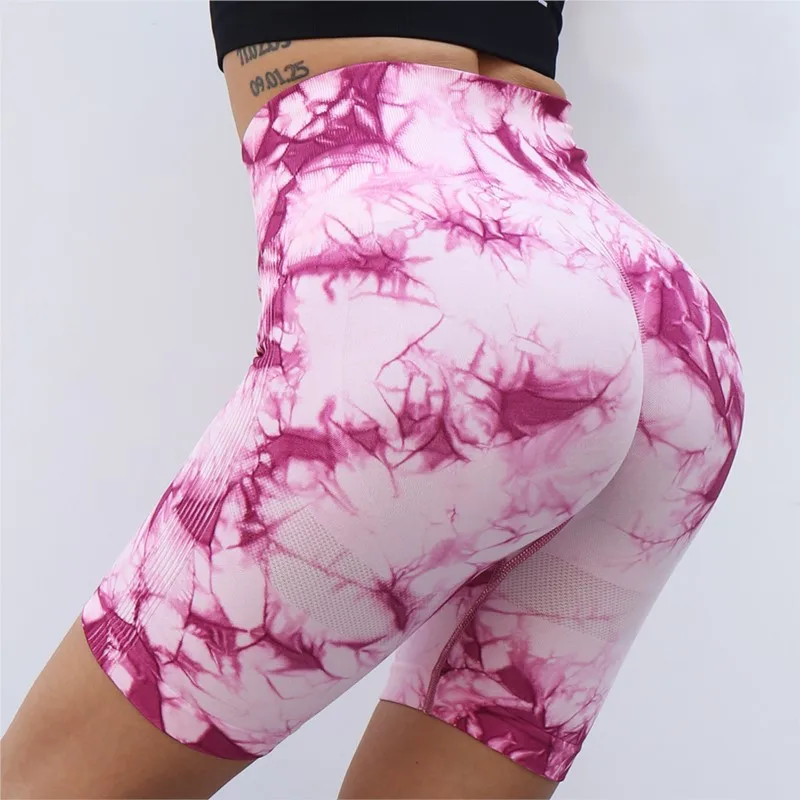 High Elasticity Fitness Gym Running Pants High Waist Breathable Tie Die Shorts 2024 Women Butt-lifting Seamless Yoga Shorts