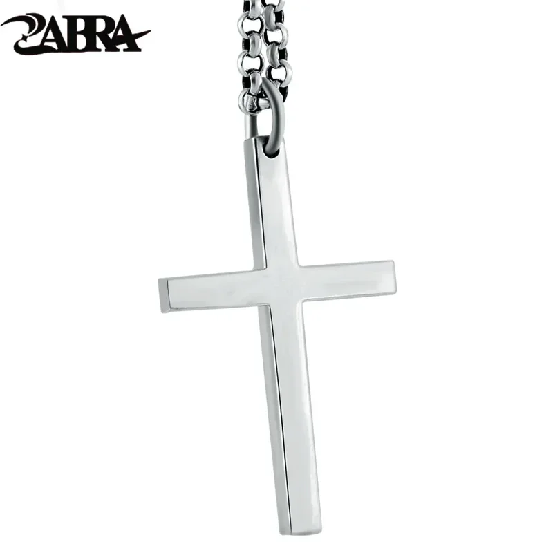 ZABRA Pure 925 Sterling Silver 4mm 45.5*28.7mm Cross Fashion Pendant Men Women High Polish Trendy Gift Christian Jewelry