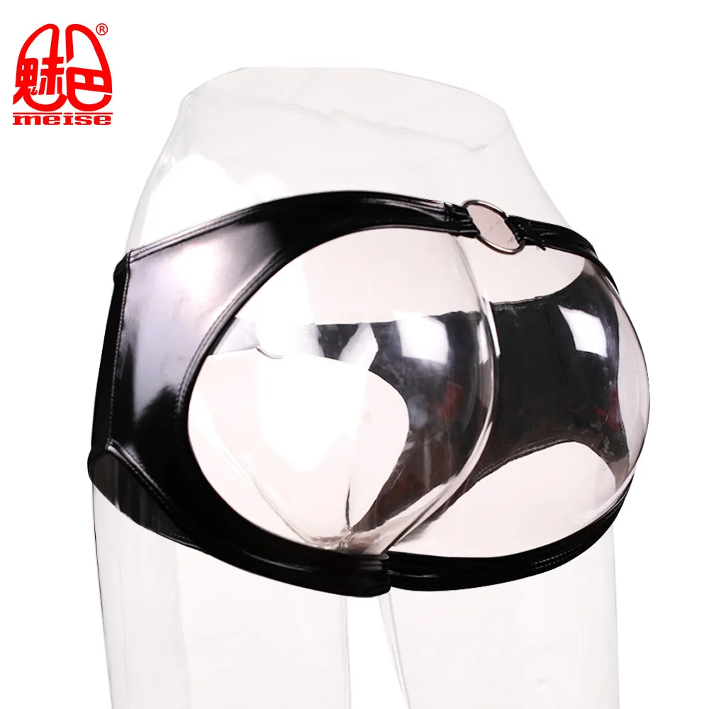 بولي كلوريد الفينيل فو الجلود g-سلسلة ثونغ الملابس الداخلية T-الظهر Crotchless سراويل لامعة حلقة سحب السروال الجبهة الخلفية مفتوحة المنشعب متعة الملاكمين #2