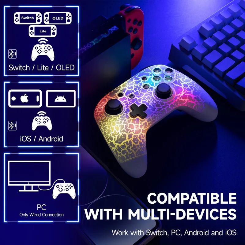 new 9124 SW gamepad  LED lighting support programming wake-up applicable to PC Apple mobile phone SWITCH Android mobile phone