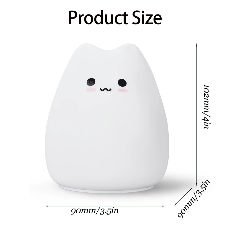 LED Cat Night Light for Kids Soft Silicone Touch Sensor 7 Colors Changing Cartoon Sleeping Lamp for Bedroom Nursery Decoration
