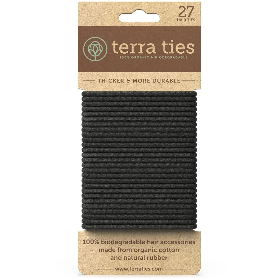 

BIODEGRADABLE Elastic Hair Ties for Women Men Organic No Crease Black Hair Tie Ponytail Holders and Hairties for Buns Plastic F
