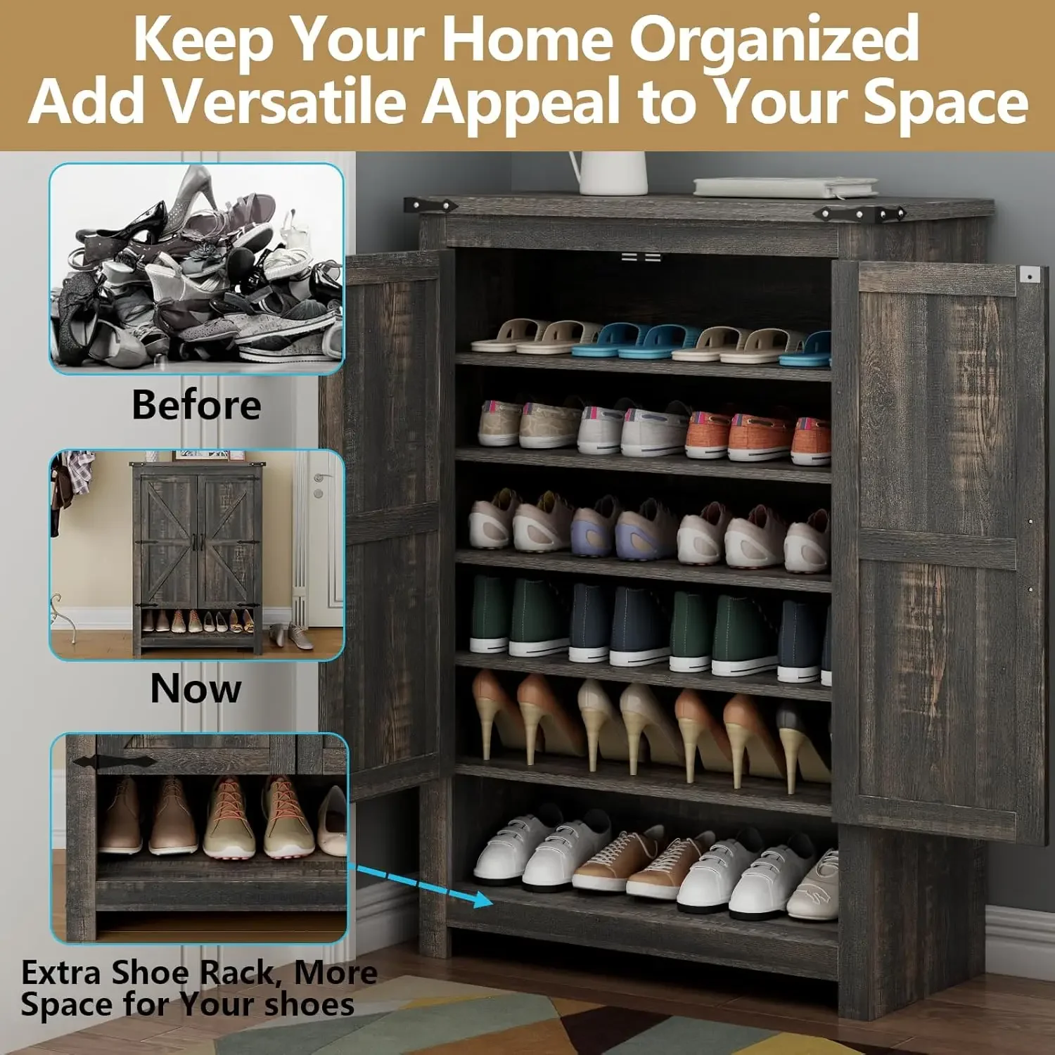 [Цена со скидкой, горячая распродажа! ]Шкаф для обуви с дверцами, 7-уровневый 28-парный шкаф для хранения обуви для прихожей, скрытый узкий шкаф для обуви