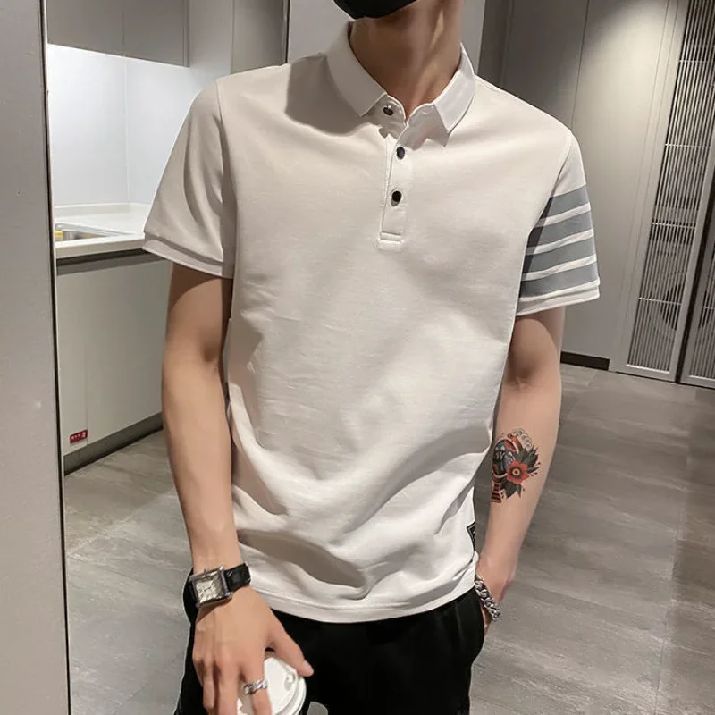 Clothing Rock Male Polo T Shirts Striped Top 5xl With Collar Tee Shirt For Men Slim Fit Streetwear Premium High Quality S