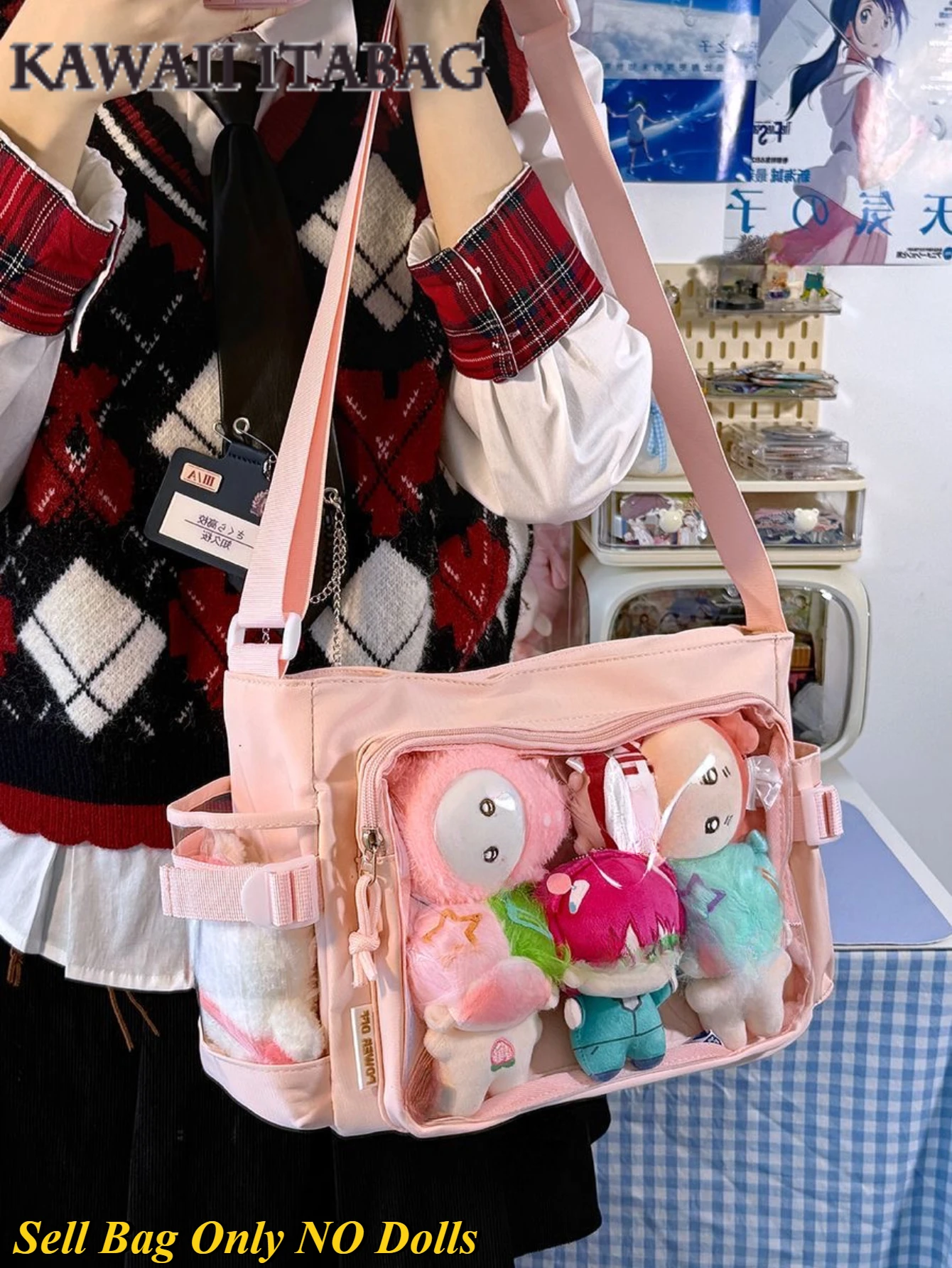 

Japanese Preppy Style Itabag Women Basic Simple With Pin Display Plate Ita Bag Kawaii Crossbody Bags Shoulder Bag Back School