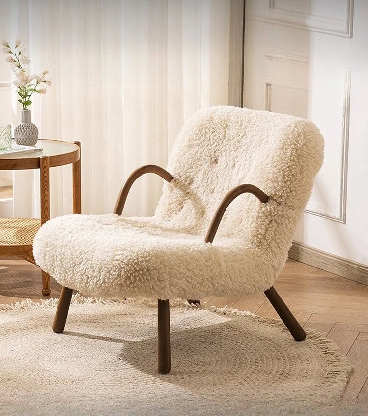 

ls 51 Single sofa lamb plush chair living room casual Italian simple light luxury bedroom lazy chair