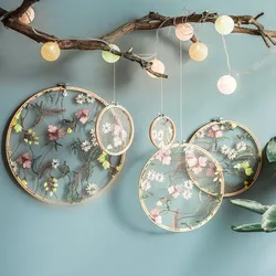 Chinese Style Pendant Embroidery Flowers Wall Hanging Disc Earring Holder Organizer Ornaments Wedding Party Home Photo Props