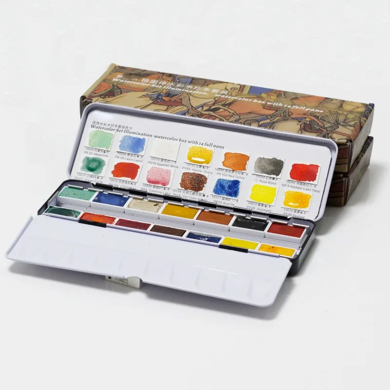 14 Colors Natural Mineral Solid Manual WaterColor Pigment Manuscript Set Master Level Art Hand-painted Illustration Pigment