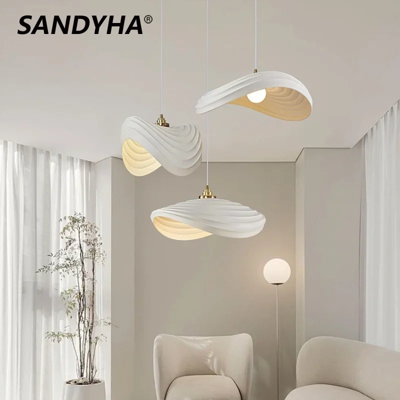 

SANDYHA Nordic Resin Pendant Lights Stripe Design Hanging Chandelier Living Room Dining Table Lighting Bedroom Decoration Home