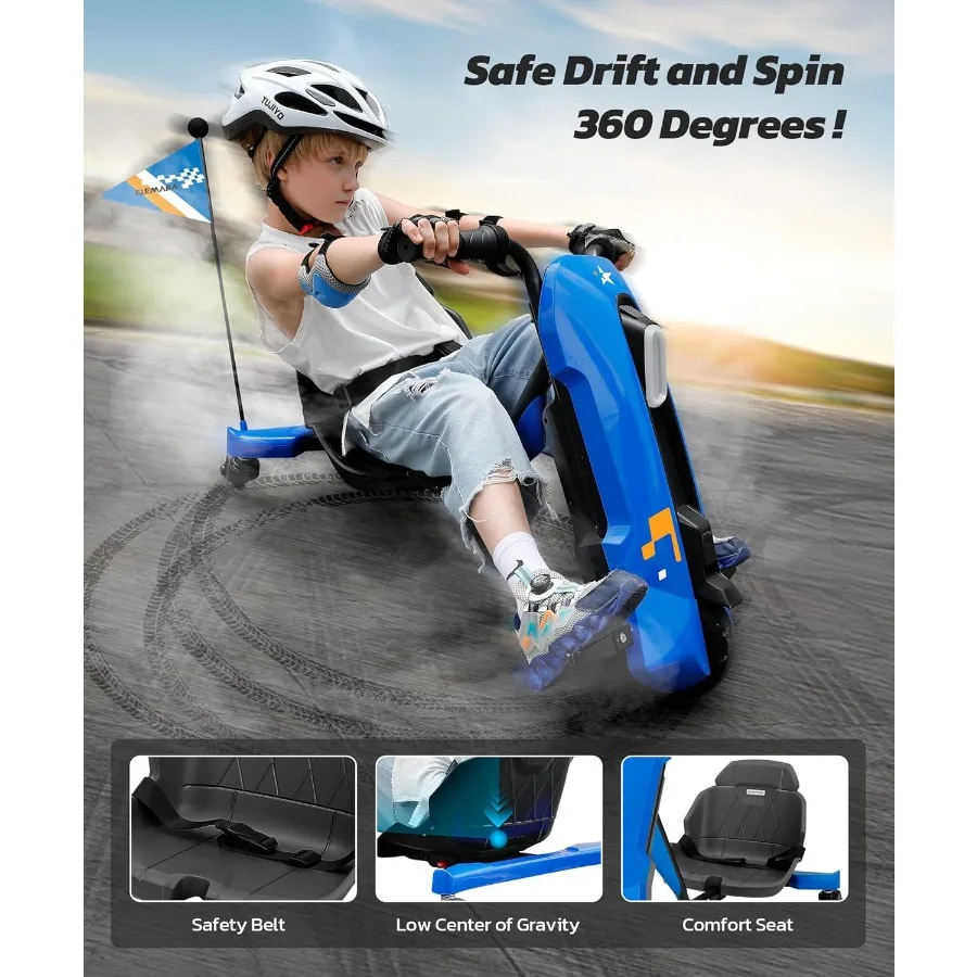 Kart de deriva con velocidad continua, karts de deriva de 12V para asiento ajustable, Go Kart de 5 MPH con música, banderín de luz Bluetooth