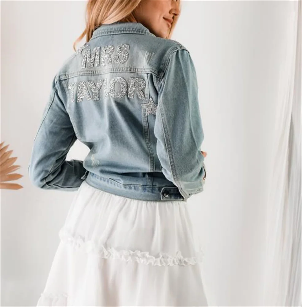 

Personalized Jean Jacket Bride Denim Jacket Bride Jacket Personalized Jacket Custom Wedding Jacket Glam Bride Gift Ideas