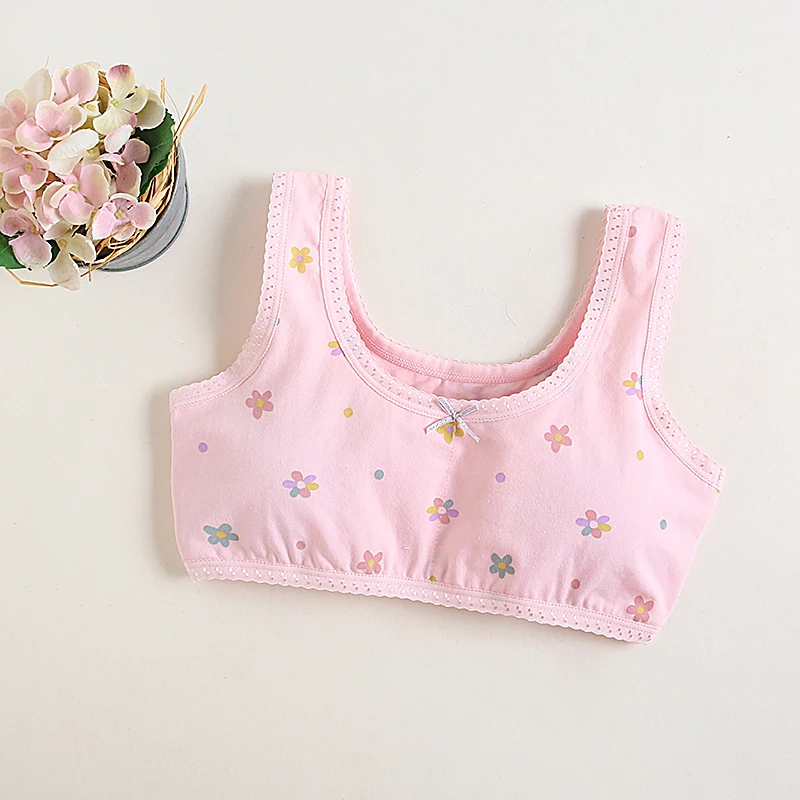 1pc Growing Girl Bra Kids Cotton Breathable Flowers Underwear Size 130-160 Floral Prints Kids Bras