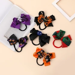 Diademas elásticas de nailon con estampado de calavera y fantasma para niña, cintas divertidas para el pelo con lazo para Halloween, accesorios para el cabello de Navidad