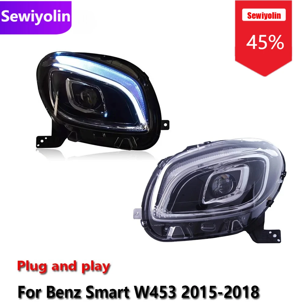 

Sewiyolin автомобильные светодиодные фары DRL в сборе для Benz Smart 453 2015-2019, противотуманные фары DRL, стоп-сигнал поворота, Plug and Play