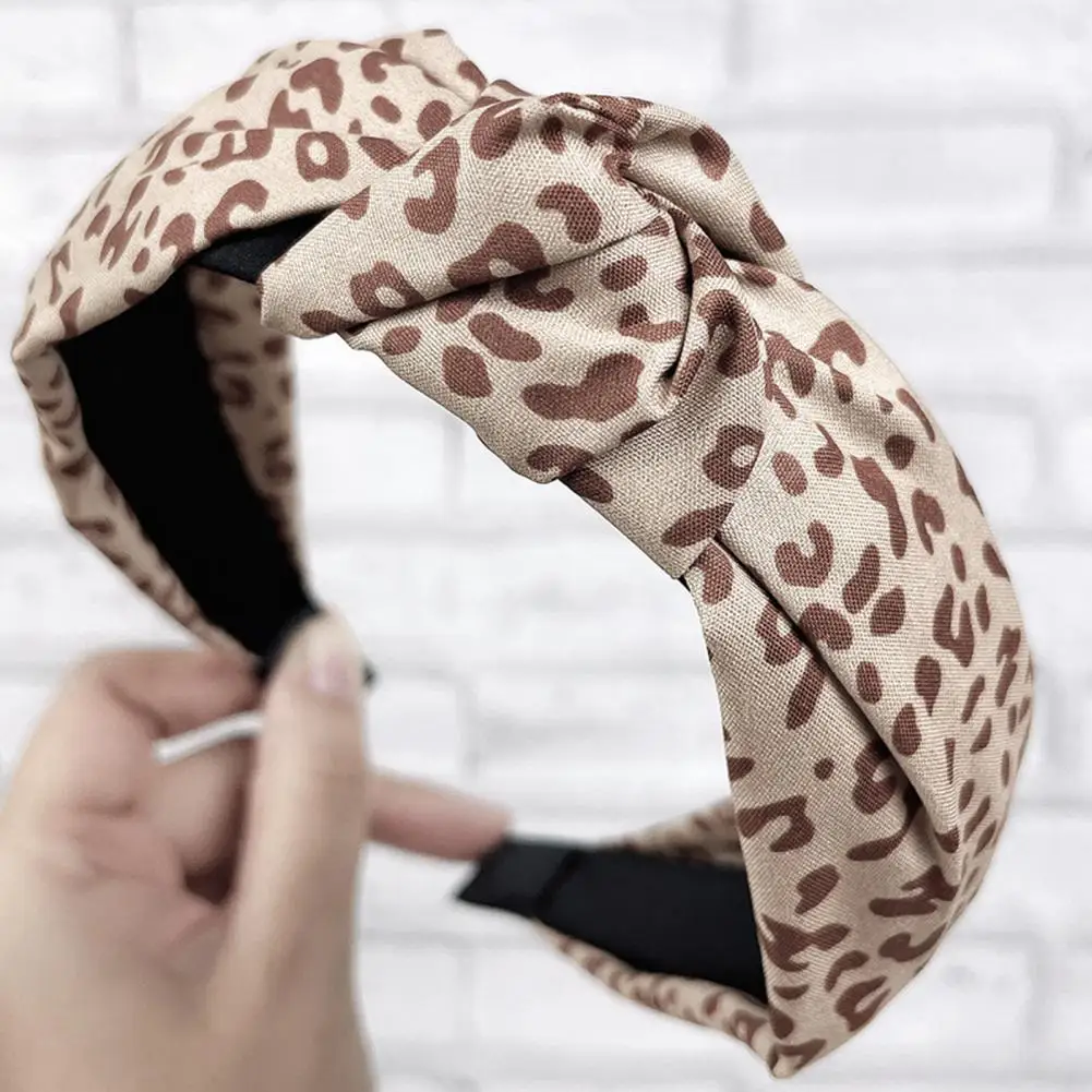 Women Hairband Heart Print Knot Wide Band Leopard Pattern Elastic Anti-slip Retro Hair Decoration Lady Hair Hoop Hair