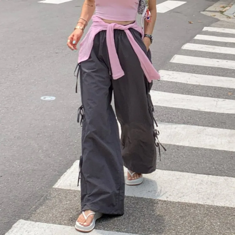 Side Bandage Pantalones Mujer High Waist Women' S Wide Leg Pants Women 2024 New Straight Ropa Spring Autumn Casual Roupas