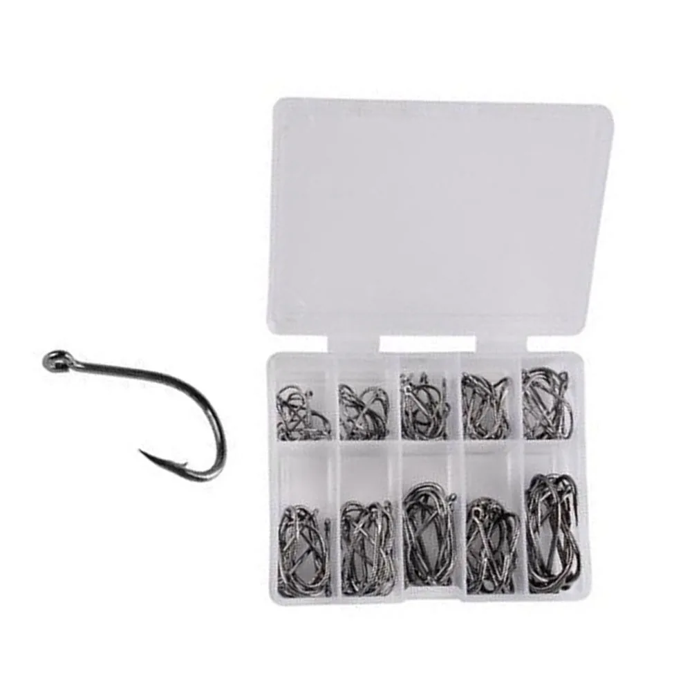 100 500pcs/ Box Fishing Hook Kit High Carbon Steel Multiple Sizes Perforated Fishhook Fly Hooks Set Fishing Accessories