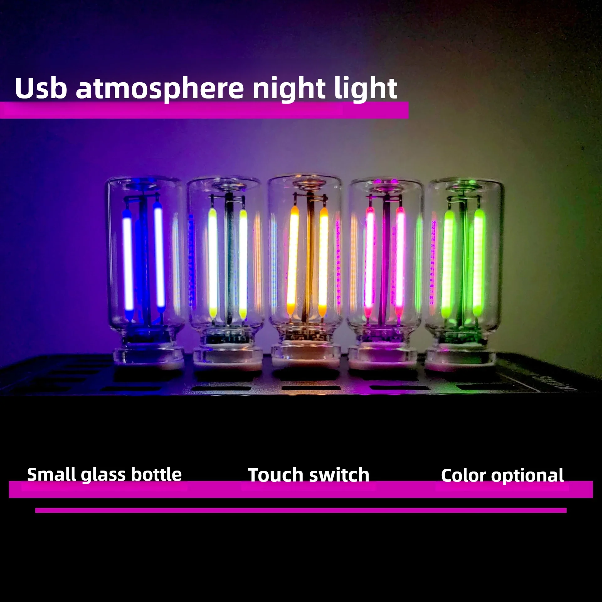 Mix Color USB Night Light Touch Dimmable LED Filament Portable Lighting Plug and Play Decorative Atmosphere Light for Car Room