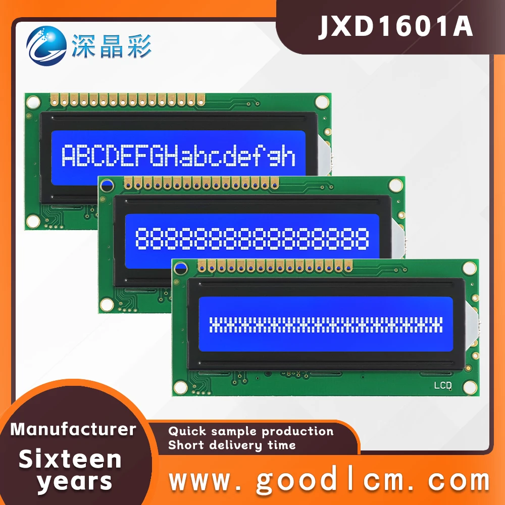 Tela de caracteres de alto padrão, idioma russo, matriz de pontos, tela lcd jxd1601a stn, módulo de exibição lcm azul negativo