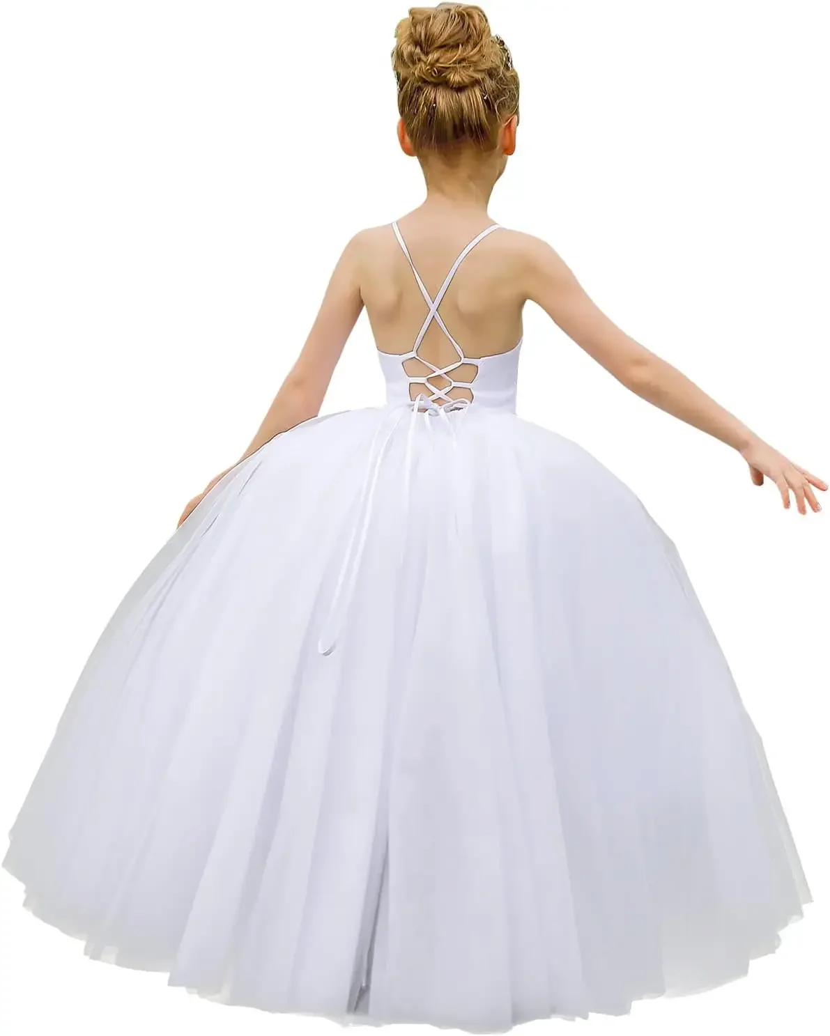 Gaun Kontes untuk Anak Perempuan Gaun Gadis Bunga Gaun Pernikahan Renda Tali Silang Gaun Pesta Pengiring Pengantin Pesta Gaun Putri