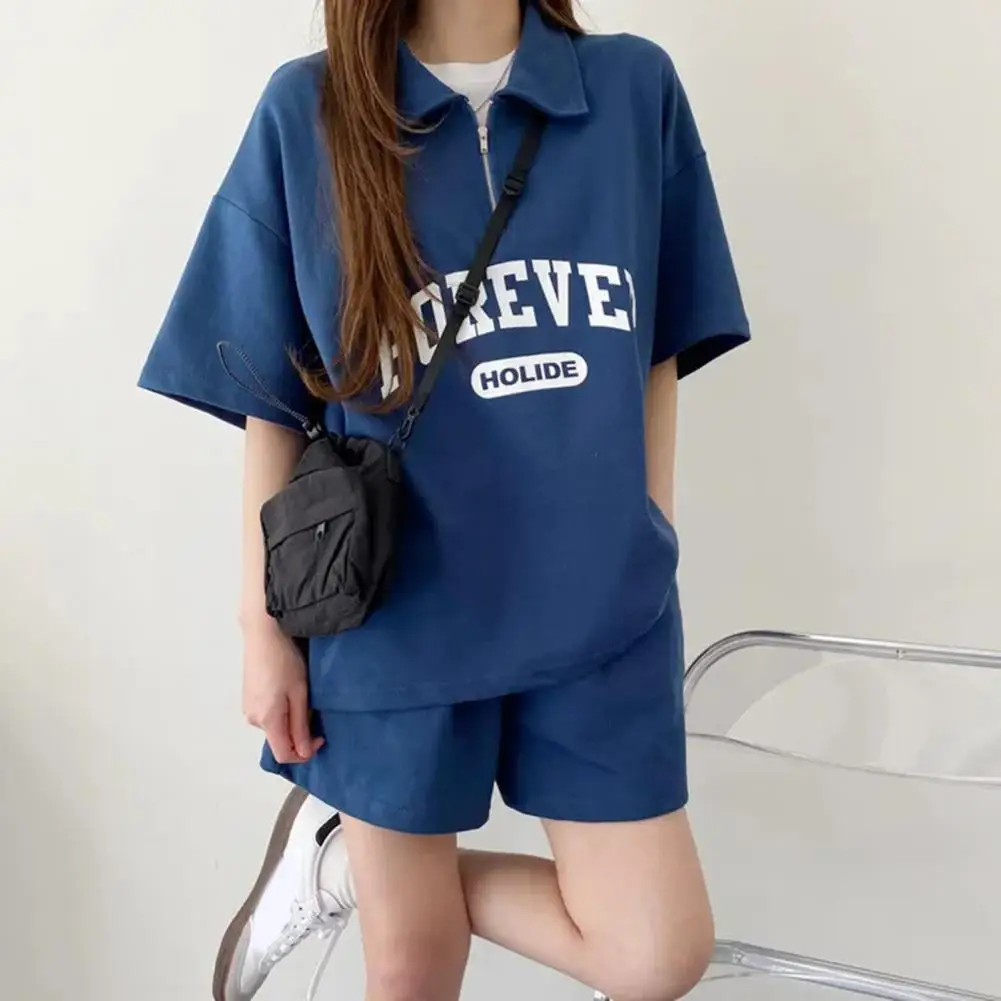 Women Two Piece Shorts Sets Korean Style Short Sleeves Loose Letter Print Summer Outfits 2024 Summer T Shirt Shorts Suits